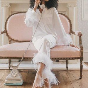 BON VIVIANN Feather Pajamas in CLOUD (Small)